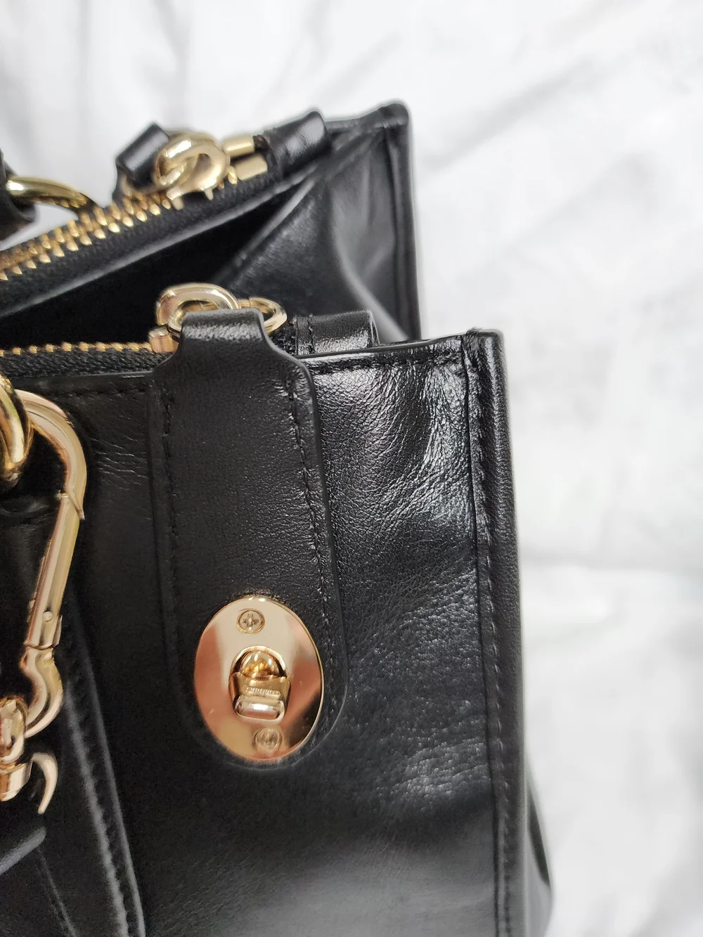 COACH Black Leather Double Zip Satchel Bag Gold Hardware Shoulder Carryall Excel